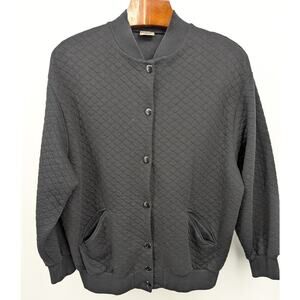 Vintage Aileen Too Quilted Lattice Button Close Black Cardigan Size 1X USA Made